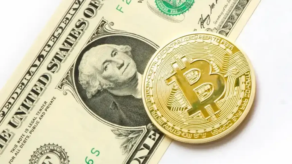 Bitcoin sobre dólar representando el crecimiento del mercado cripto y proyecciones hacia 2026
